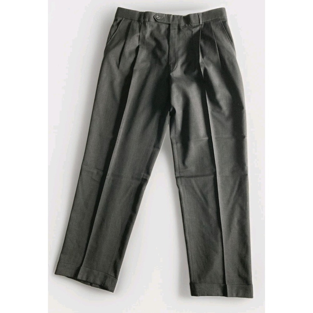 Ballin Classic Dress Pants Mens 38x32 Gray Wool Pleated Comfort EZE Lined Cuffed